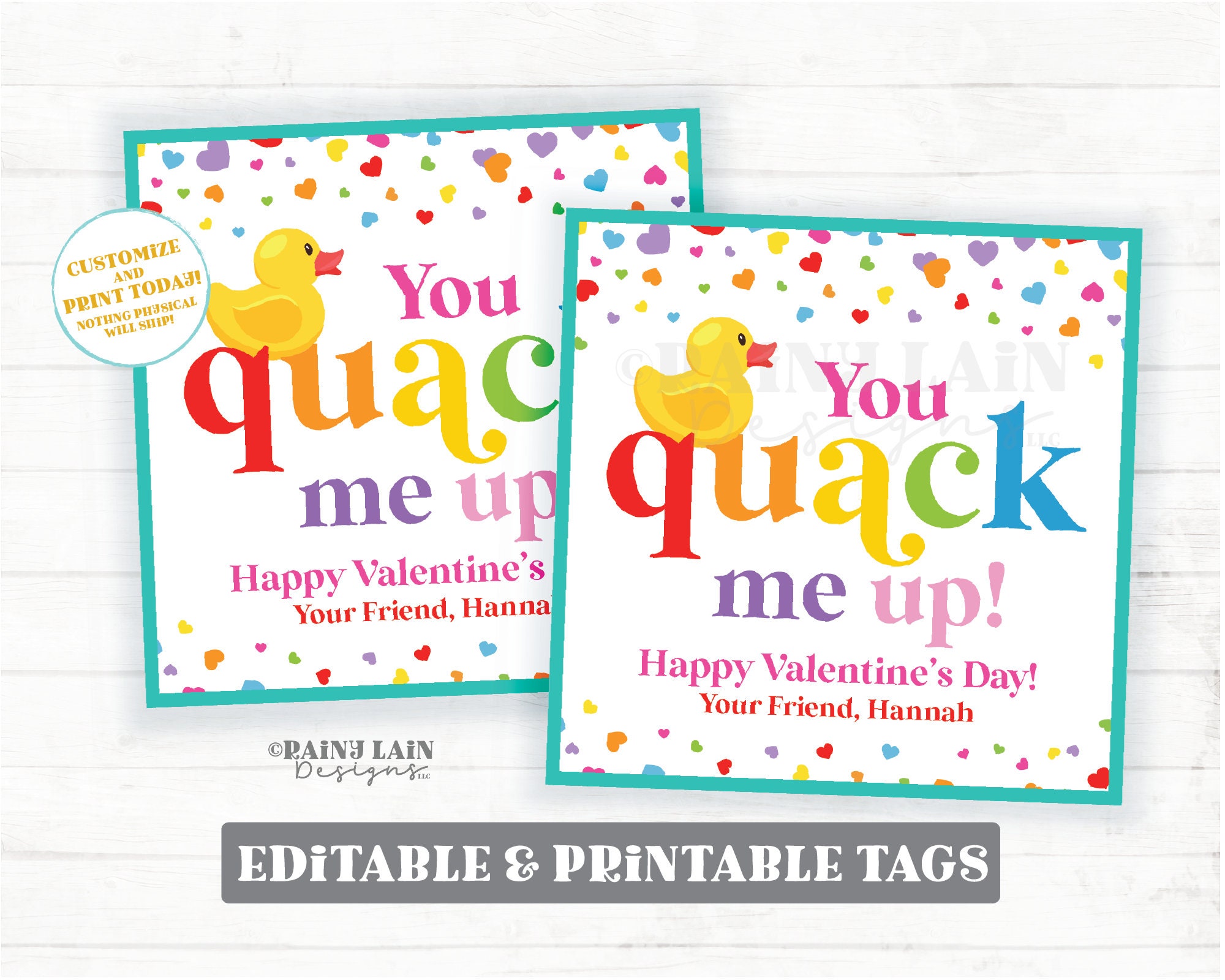 Rubber Duck Valentine's Day Gift Tag, You Quack Me up Valentine Tag ...