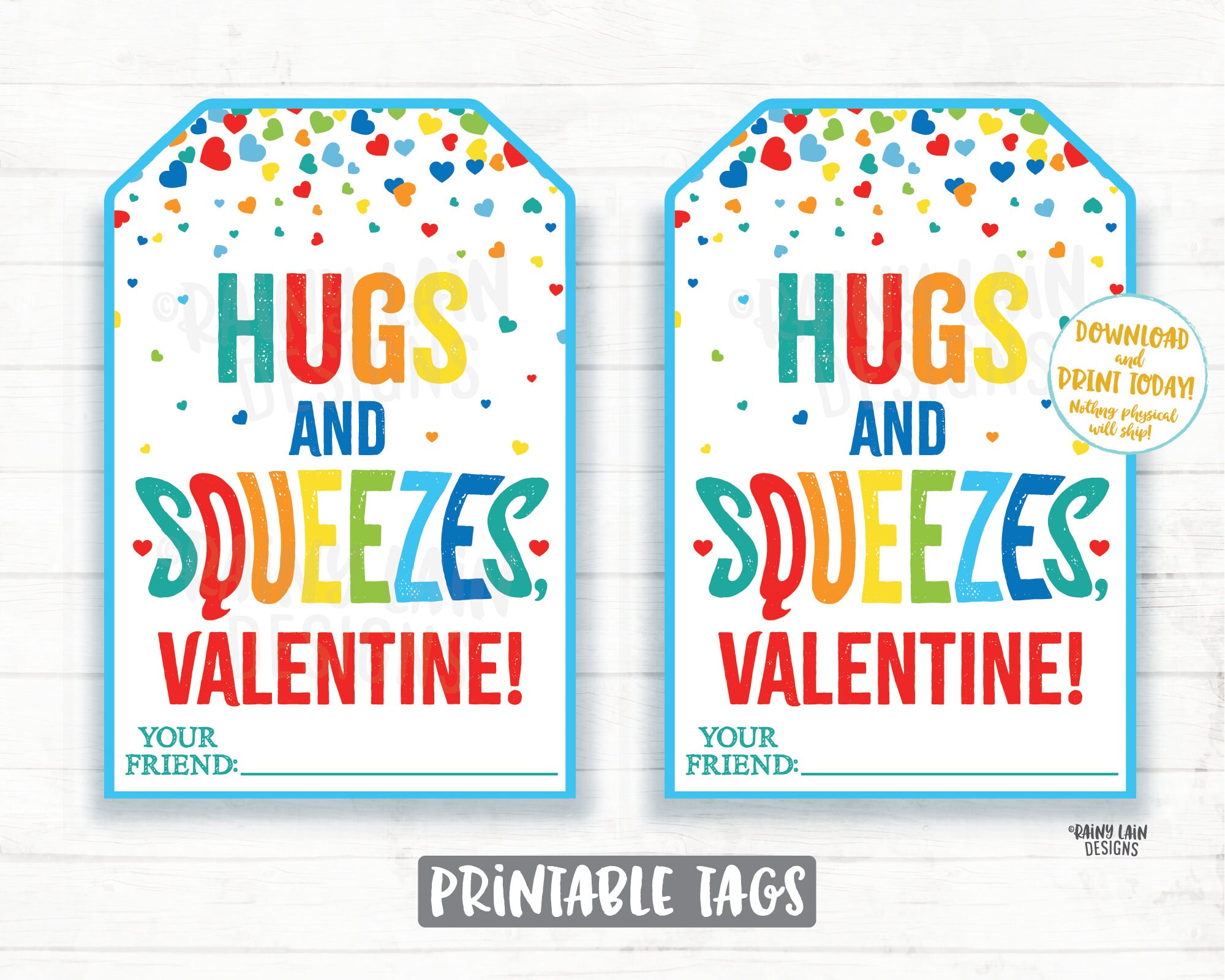 Hugs and Squeezes Valentine Squishies Applesauce Squishy Toy Squishee Squeeze Preschool Classroom Printable Kids Non-Candy Valentine Tag