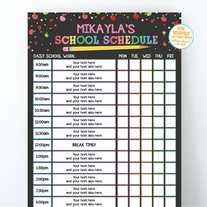 Editable Home School Schedule, Printable Homework Chart Kids Schedule, Daily Checklist, Task List Template Weekly Planner HomeSchool Planner image 2