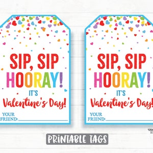 Sip Sip Hooray Tags, Silly Straw Valentine, Krazy, Crazy Straw, Preschool Valentines Classroom, Printable Kids Non-Candy Valentine Tag