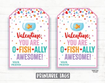 Goldfish Valentine Tag, Printable Classroom Valentine's Day Favor, Editable Digital Download