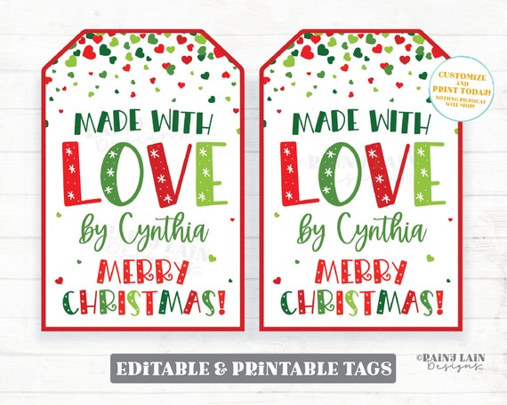 Made with Love Tags, Christmas Gift Tags, Homemade Gift, Baked