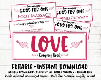 Valentine Printable Coupons Valentines Day Coupon Book Printable Valentines Day Gift Love Coupons Printable Love Coupons for Him DIY Coupons