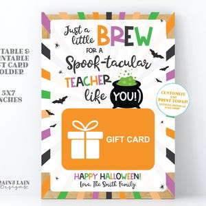 Editable Halloween Gift Card Holder Printable Teacher Coffee, Fall Harvest GiftCard Holder, Party Favor Treat, PTO PTA, Instant Download