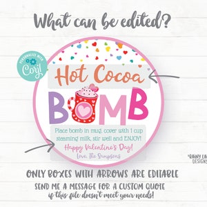 Bomba de cacao caliente San Valentín, etiqueta de regalo de bomba de chocolate caliente del día de San Valentín Eres la descarga digital editable del aula imprimible de la bomba imagen 2