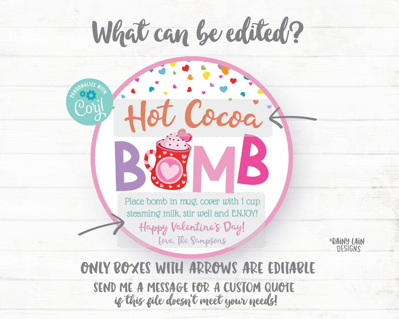 Bomba de cacao caliente San Valentín, etiqueta de regalo de bomba de chocolate caliente del día de San Valentín Eres la descarga digital editable del aula imprimible de la bomba imagen 2