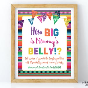 How Big Is Mommy&#39;s Belly Game Fiesta Baby Shower Fiesta Sign, Belly Measuring Baby Shower Game, Baby Fiesta, Papel Picado, Belly Size Game