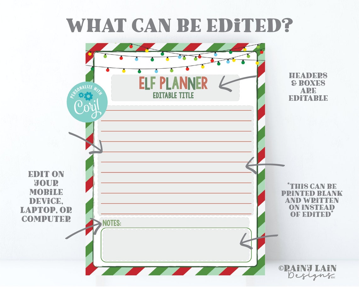 Elf Planner Printable Editable Christmas Elf Ideas Elf Printables ...
