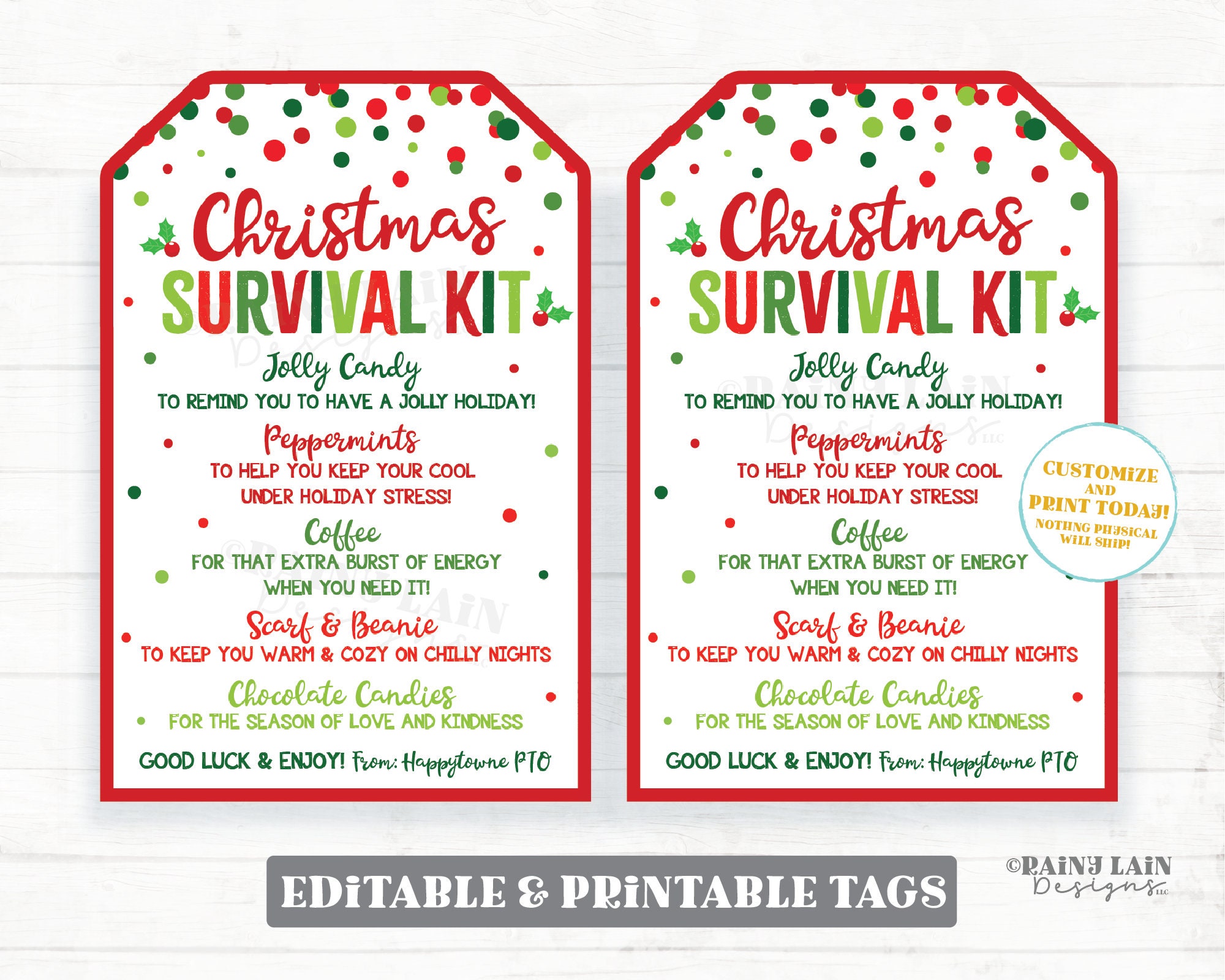 Christmas Survival Kit Tag Treat Thank You Holiday Appreciation Gift Favor  Employee Company Staff Teacher Sweets PTO 