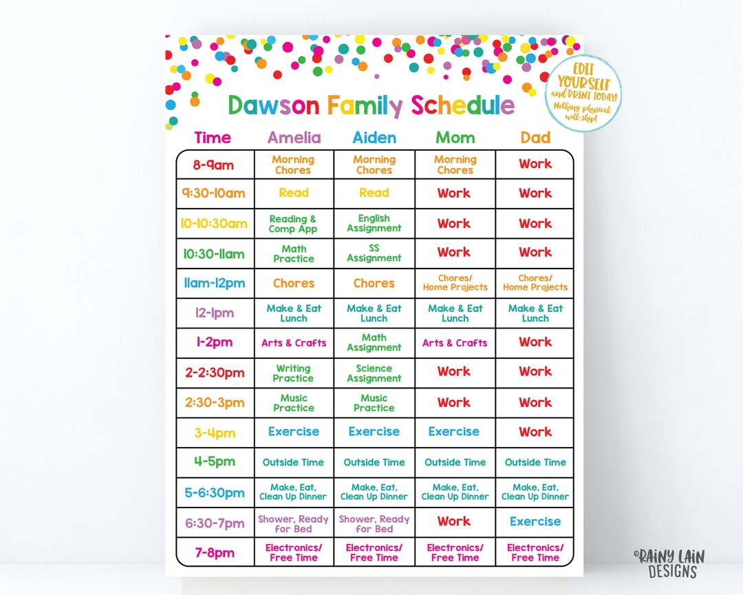 family-schedule-editable-work-from-home-schedule-self-isolation-schedule-home-school-schedule-quarantine-template-printable-planner-etsy