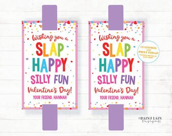 Slap Bracelet Valentine, Slap Happy Valentine's Day Tag, Silly Fun Valentine, Preschool Classroom Printable Kids Non-Candy Editable Ideas