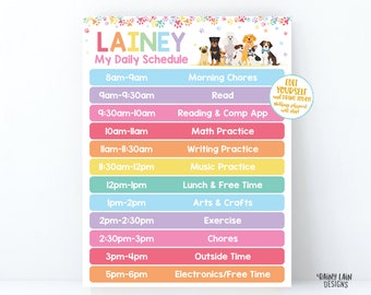 Printable Kids Schedule Puppy Chore Chart, Editable Home School Schedule Kids Daily Task List Template Weekly Activities HomeSchool Planner