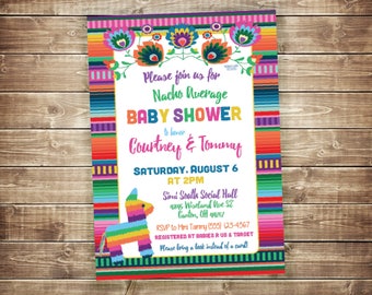 Nacho Average Baby Shower Invitation, Fiesta Baby Shower Invites, Gender Neutral Baby Shower Invite, Mexican Fiesta, Serape, Piñata, Floral