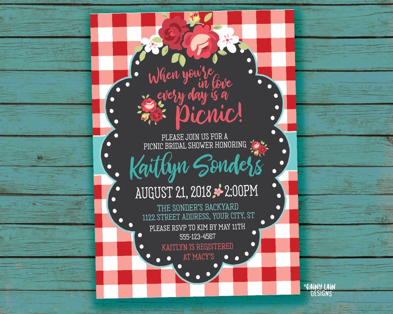 Picnic Bridal Shower Invitation Gingham Picnic Invitation Etsy