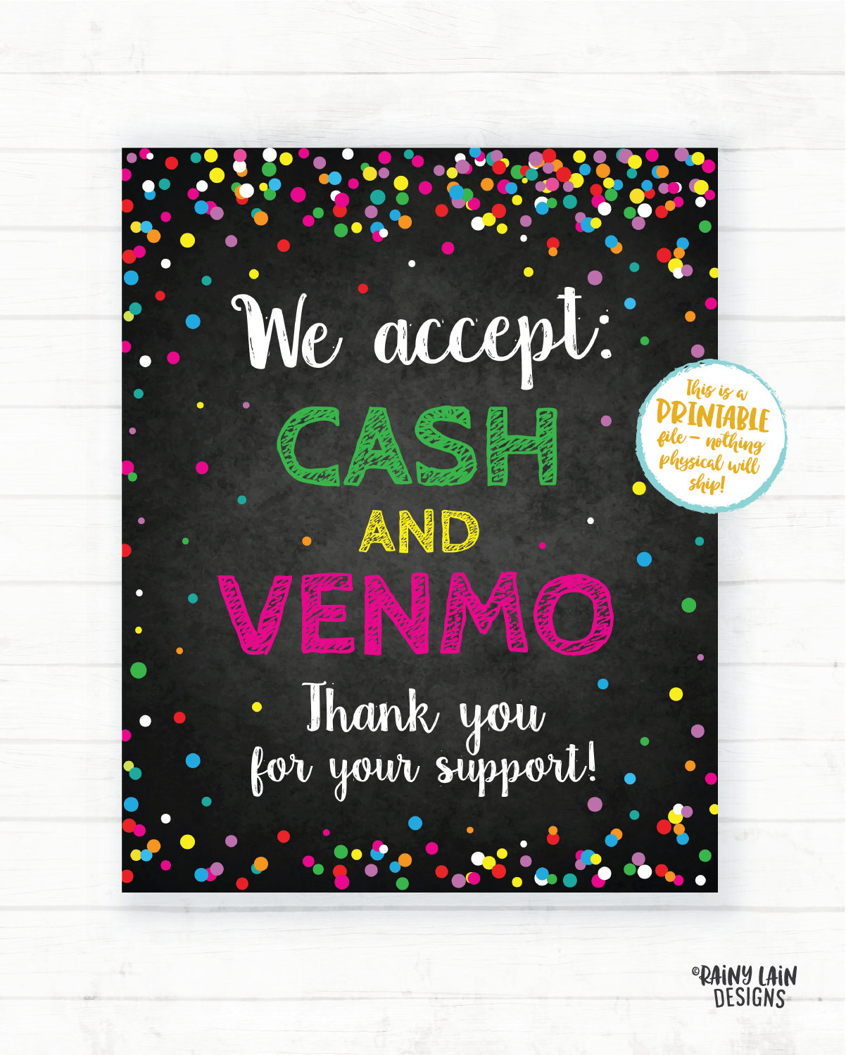 We Accept Cash and Venmo Sign, Fundraiser Payment Sign, Cookie