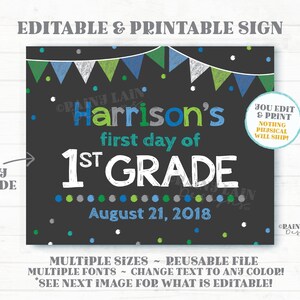 Editable 1st Day of School Sign Boy Back to School Printable Chalkboard First Day of School Photo Prop Keepsake Any Grade 2nd 3rd Preschool