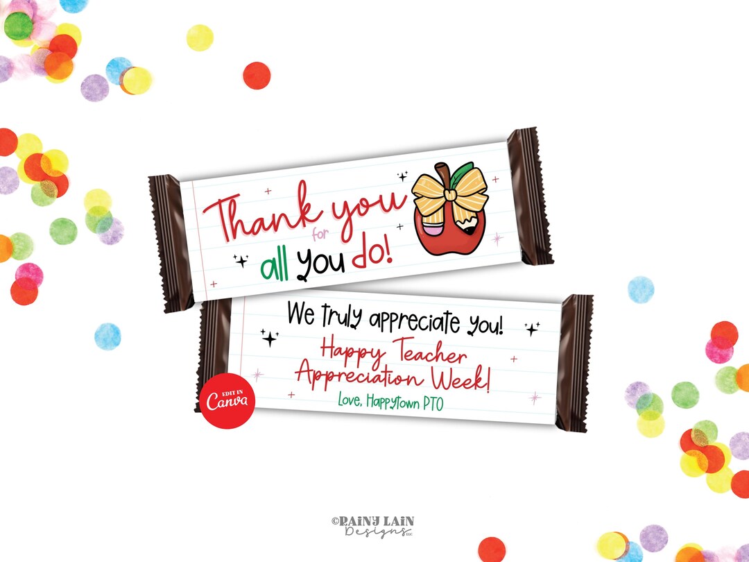 Teacher Appreciation Week Candy Bar Wrapper Printable, Teacher & Staff ...