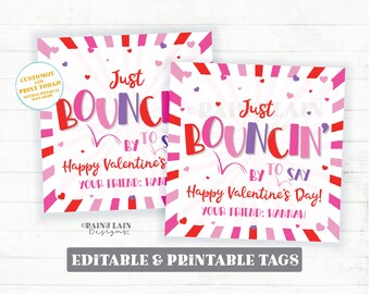 Bouncin Valentine Tag, Ball Valentine Printable, Editable Classroom Favor