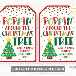 Poppin Around the Christmas Tree Pop Gift Tag Popping Holiday Fidget Toys Teacher to Student Classroom Preschool Kids Editable Tag