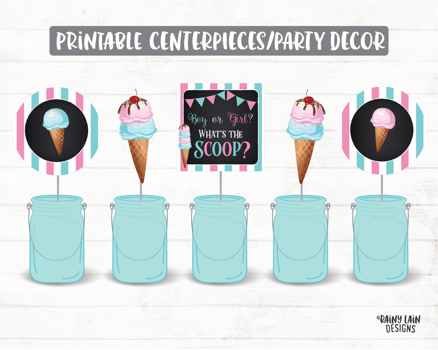 Ice Cream Gender Reveal Centerpieces Boy or Girl Whats the Scoop Decorations Ice Cream Decor Gender Reveal Decorations Ice