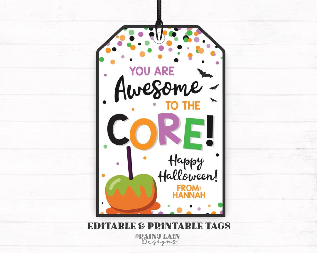 Awesome to the Core Halloween Tag Candy Apple Caramel Thank You Gift ...