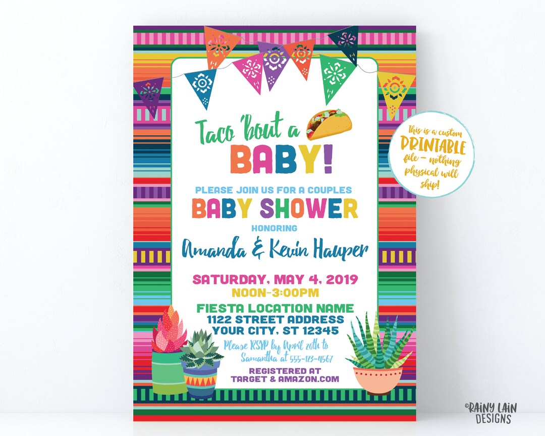 Taco Bout a Baby Invitation, Baby Shower Fiesta Invite, Succulent Baby