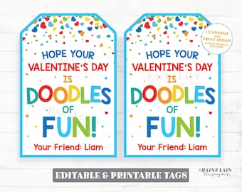 Valentine's Day Doodles of Fun Tag, Sketch Game Drawing Pad Valentine Gift Preschool Classroom Printable Kids Non-Candy Valentine Tag