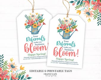 Editable Realtor Pop-by Tags, Home Health Gift Tag, Spring Referrals Gift Tag, Easter Client Tags, Business Bloom, Spring Flowers
