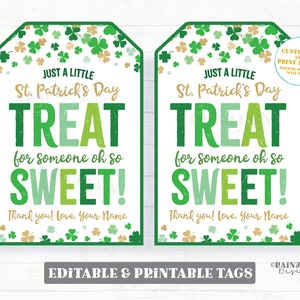 St. Patrick&#39;s Day Treat for Someone Sweet Tag Shamrock Gift Cookie Pattys Favor Co-Worker Friend Teacher Kids Classroom School PTO
