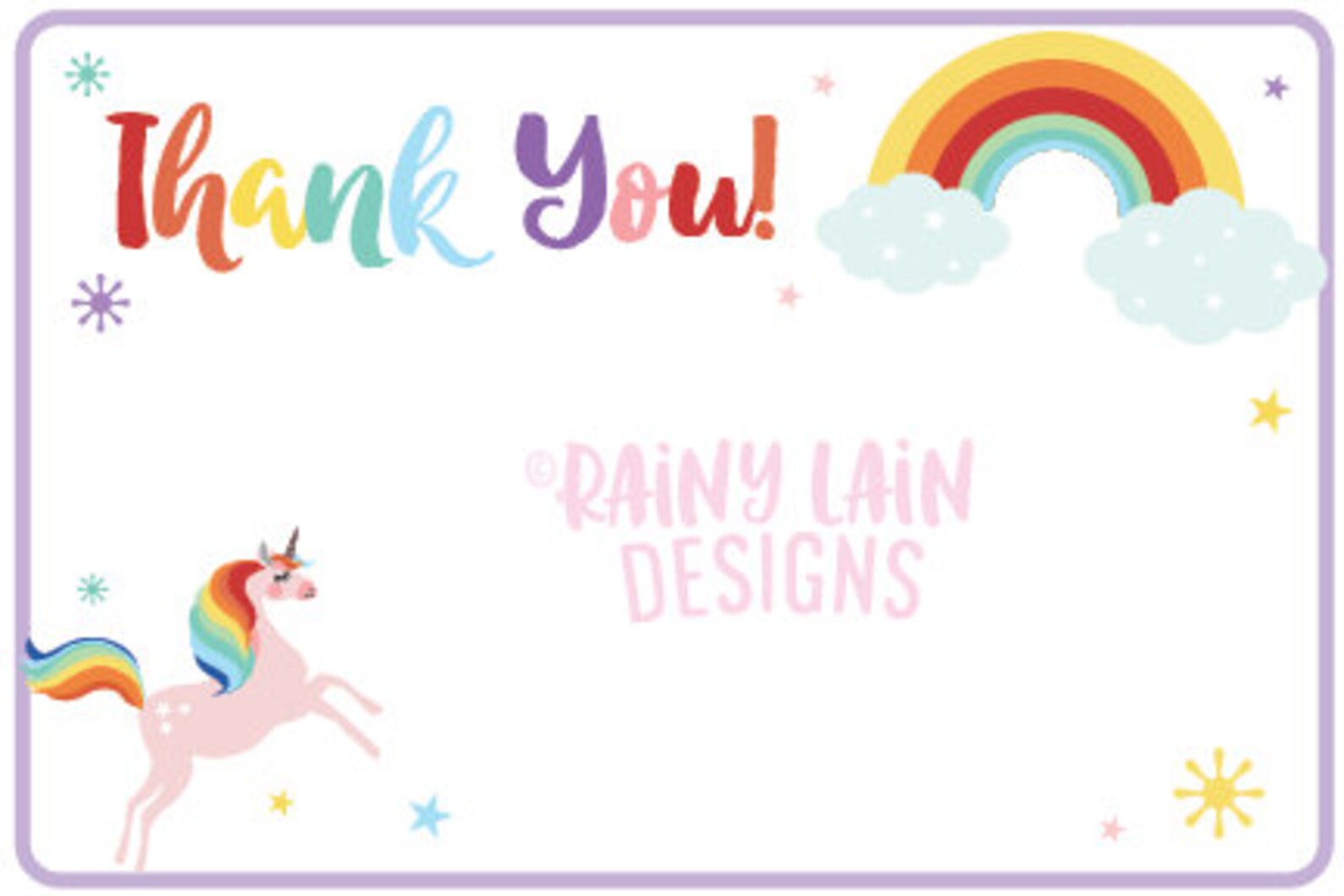 unicorn thank you card unicorn thank you note printable etsy