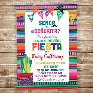 Gender Reveal Invite, Fiesta Gender Reveal Invitation, Fiesta Invitation, Senor or Senorita, Gender Reveal Fiesta, Cactus Invitation