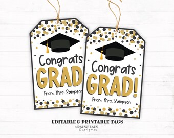 Graduation Gift Tag, High School Class of 2025 Printable, Preschool Congrats Grad Favor Tag, Editable Pre-K Graduation Treat Bag Tag