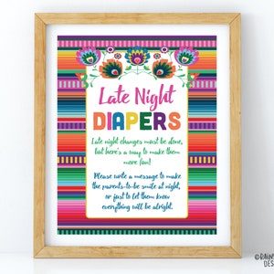 Late Night Diapers Sign, Fiesta Late Night Diapers Sign, Fiesta Baby Shower Signs, Printable Fiesta Signs, Baby Fiesta Sign, Fiesta Ideas
