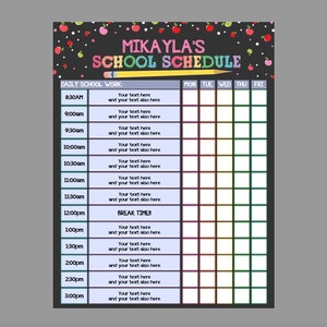 Editable Home School Schedule, Printable Homework Chart Kids Schedule, Daily Checklist, Task List Template Weekly Planner HomeSchool Planner image 3