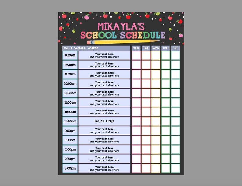 Editable Home School Schedule, Printable Homework Chart Kids Schedule, Daily Checklist, Task List Template Weekly Planner HomeSchool Planner image 3