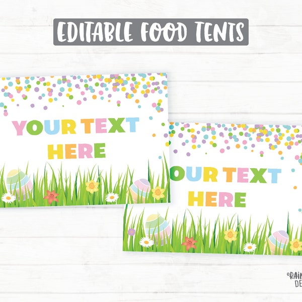 Easter Food Tents, Editable Easter Brunch Food Cards, Food Signs, Food Labels, Baby Shower, Gender Reveal, Birthday, Easter Decorations