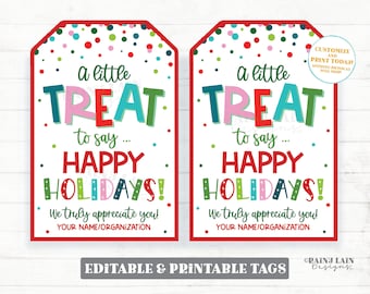 A Little Treat to Say Happy Holidays Tag Christmas Gift Sweets Homemade Favor Staff Teacher Neighbor Co-Worker Exchange PTO