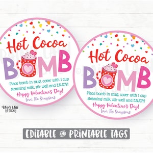 Bomba de cacao caliente San Valentín, etiqueta de regalo de bomba de chocolate caliente del día de San Valentín Eres la descarga digital editable del aula imprimible de la bomba imagen 1