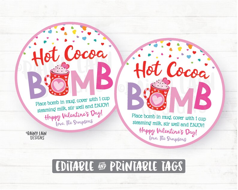 Bomba de cacao caliente San Valentín, etiqueta de regalo de bomba de chocolate caliente del día de San Valentín Eres la descarga digital editable del aula imprimible de la bomba imagen 1