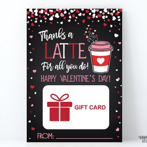 Merci un titulaire de carte-cadeau Latte Saint-Valentin, titulaire d’une carte-cadeau imprimable, café au tableau, enseignant, collègue, ami, chauffeur de bus, nounou