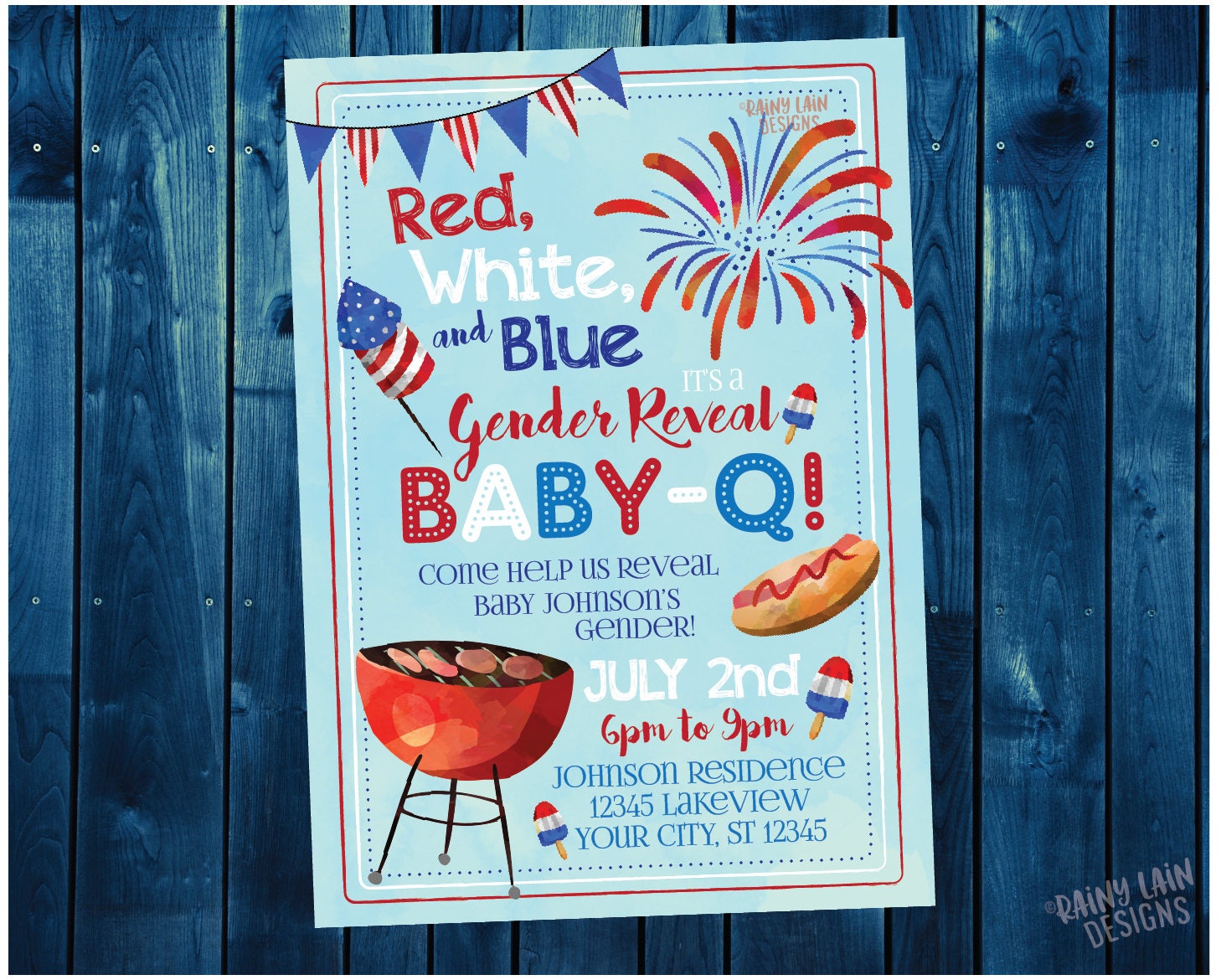 Red White and Blue BabyQ Invitation Gender Reveal BabyQ Etsy