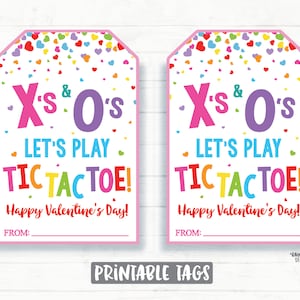 Tic Tac Toe Valentine Tag, Tic-Tac-Toe Valentine, Xs and Os Valentine, Preschool Classroom Kids Valentines Printable Non-Candy Valentine Tag