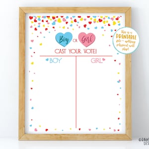 Valentine&#39;s Day Gender Reveal Voting Sign, Heart Gender Reveal Voting Poster, Gender Reveal Sign, Hearts, Cast Your Vote, Conversation