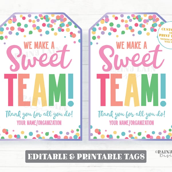 Sweet Team Gift Tags Sports Team Member Treat Teammate Employee Company Co-Worker Staff Teacher Appreciation Principal Teamwork Favor PTO