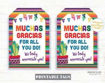 Muchas Gracias Tags Teacher Appreciation Gift Tags Appreciation Teacher Thank You Tags Nacho Average Serape Cactus Printable Tag