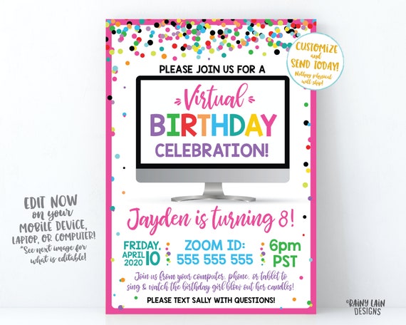 Virtual Birthday Party Invitation Virtual Party Invitation - Etsy Norway