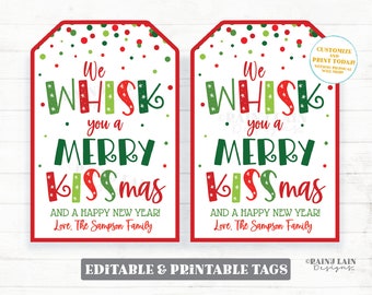We whisk you a Merry Christmas Tag Kissmas Holiday Gift Tags Baking Favor Tags Staff Teacher Treats Neighbor