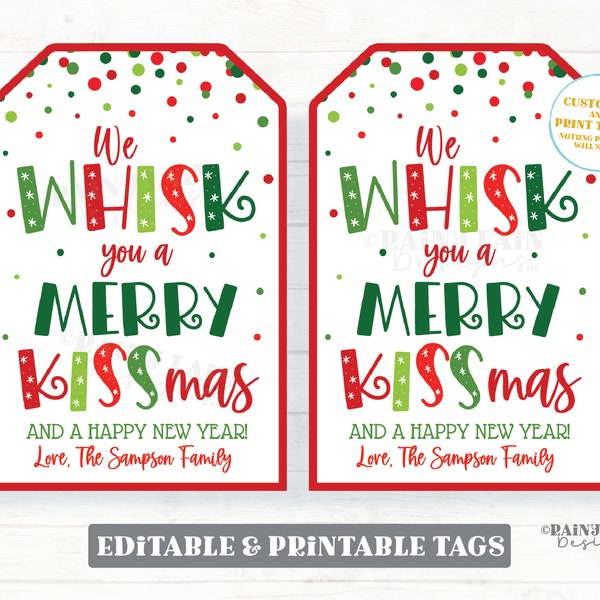 We whisk you a Merry Christmas Tag Kissmas Holiday Gift Tags Kisses Baking Favor Tags Staff Teacher Treats Neighbor