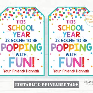 This School Year is going to be Popping with Fun Tag Back to School Gift Popcorn Pop Fidget Classroom Printable Student From Teacher Favor