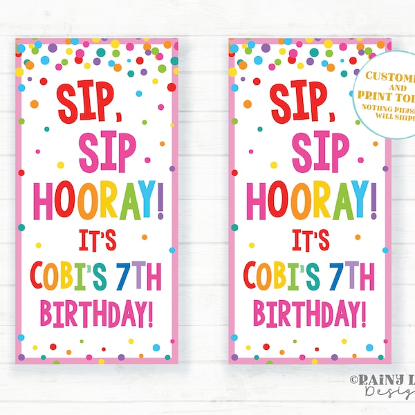 Silly Straw Favor Tags Sip Sip Hooray Birthday Favor Crazy Birthday Party Favor Straw Reusable Party Favor Tag Rainbow Confetti Editable